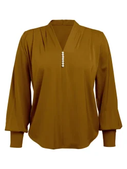 Fashion Retro Stage 1930s Retro Solid V-neck Puff Sleeve Blouse