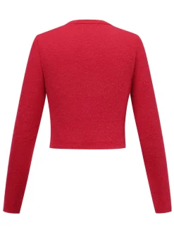 Online Retro Stage 1960s Rhinestones Heart Cutout Knitted Solid Sweater