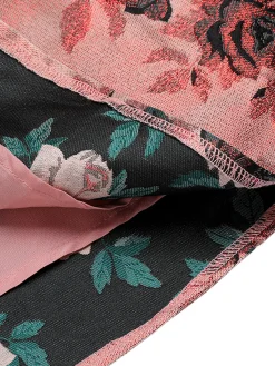 Best Retro Stage 1950s Roses Embossed Satin Swing Dress Pink