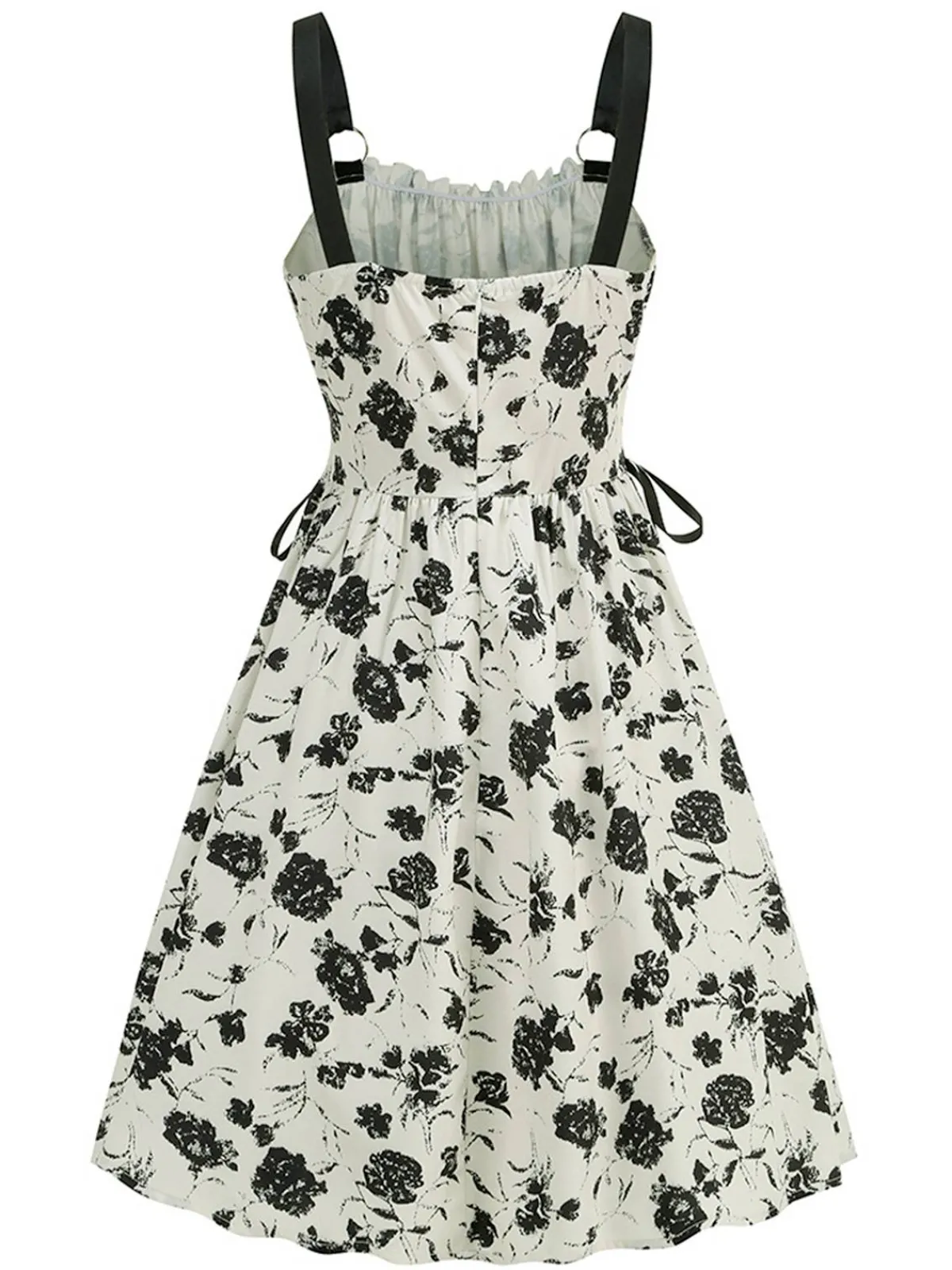 Outlet Retro Stage 1950s Roses Straps Lace-Up Pleated Dress