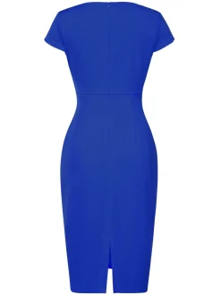 Sale Retro Stage 1960s Round Neck Button Patchwork Wrap Dress
