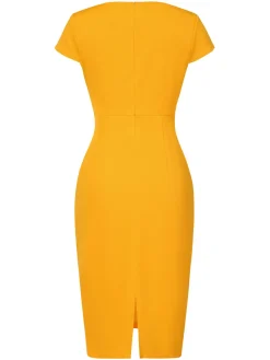 Sale Retro Stage 1960s Round Neck Button Patchwork Wrap Dress