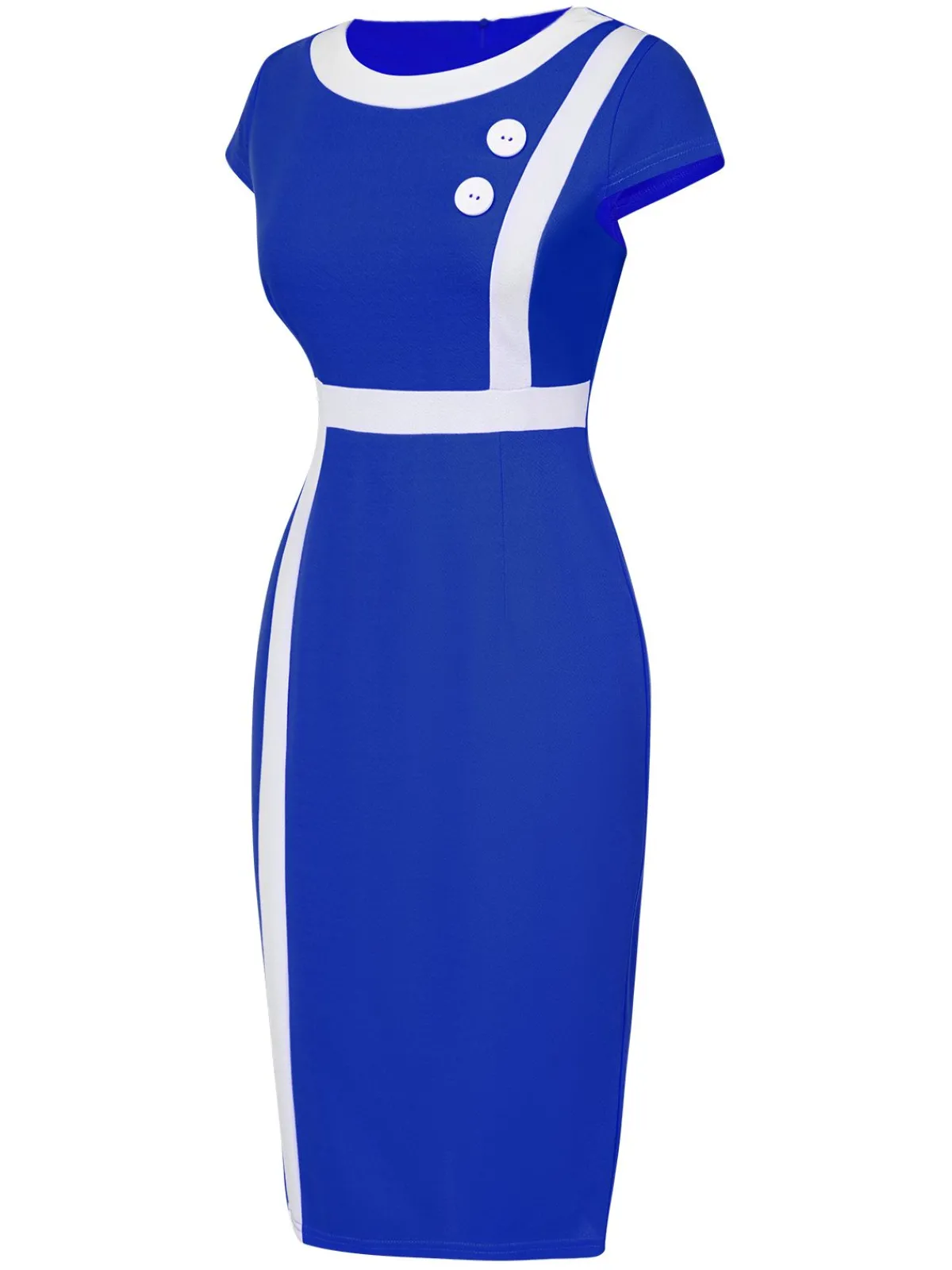 Best Retro Stage 1960s Round Neck Button Patchwork Wrap Dress