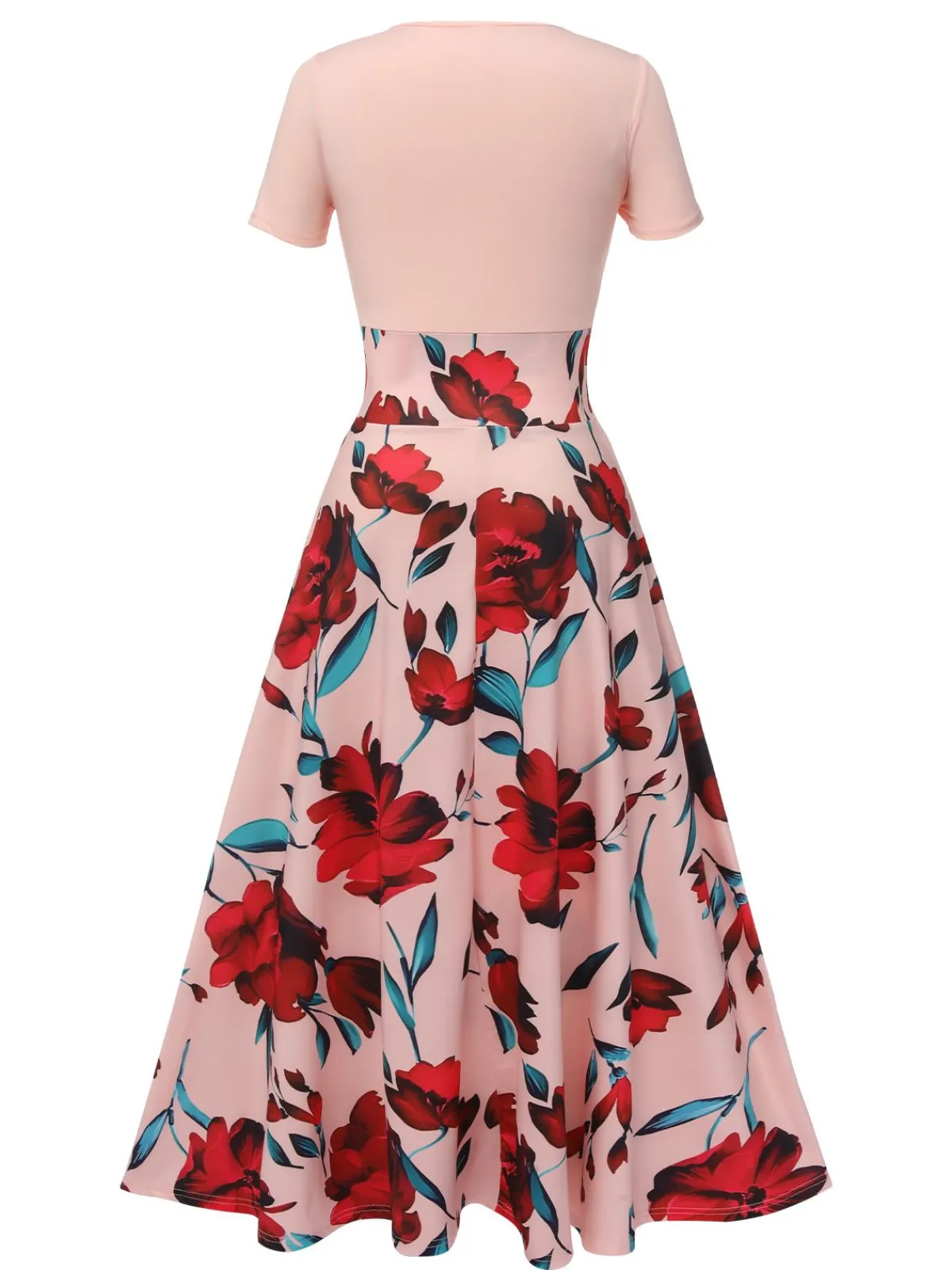 Sale Retro Stage 1970s Round Neck Floral Patchwork Dress