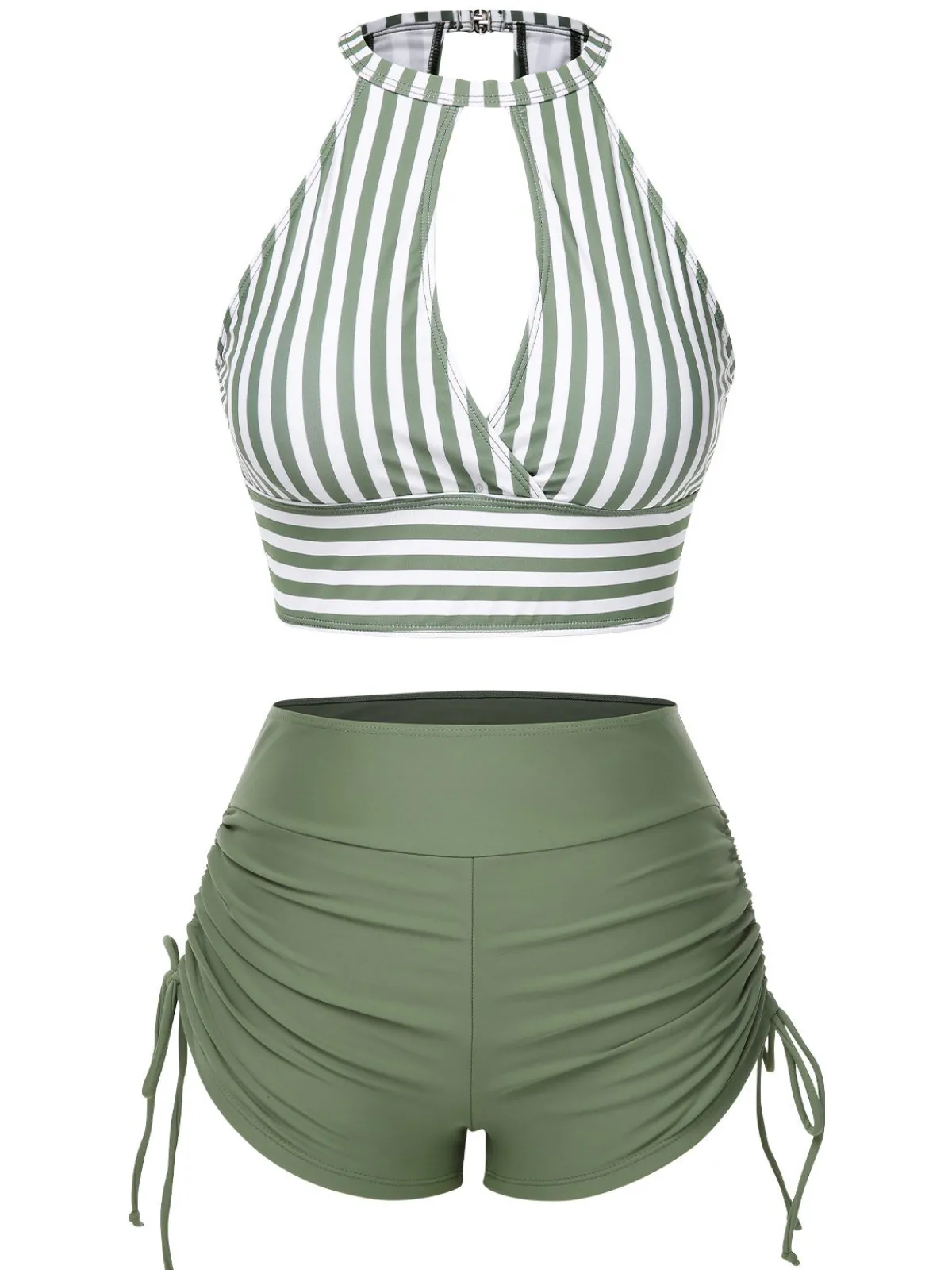 Clearance Retro Stage 1950s Round Neck Halter Hollow Striped Swimsuit