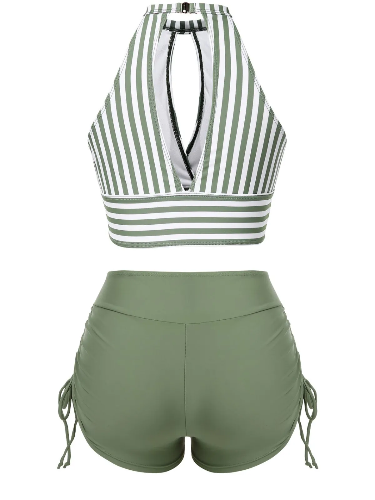 Clearance Retro Stage 1950s Round Neck Halter Hollow Striped Swimsuit