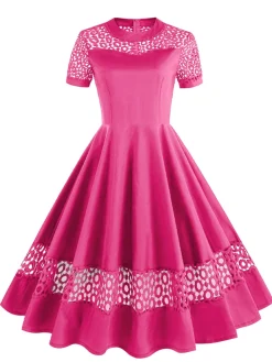 Outlet Retro Stage 1950s Round Neck Hollow Solid Dress