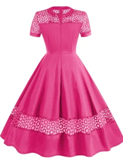 Outlet Retro Stage 1950s Round Neck Hollow Solid Dress