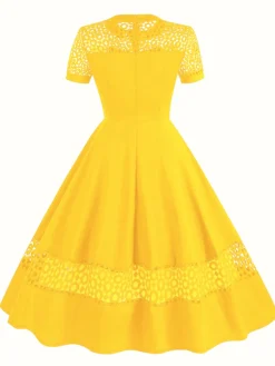 Outlet Retro Stage 1950s Round Neck Hollow Solid Dress