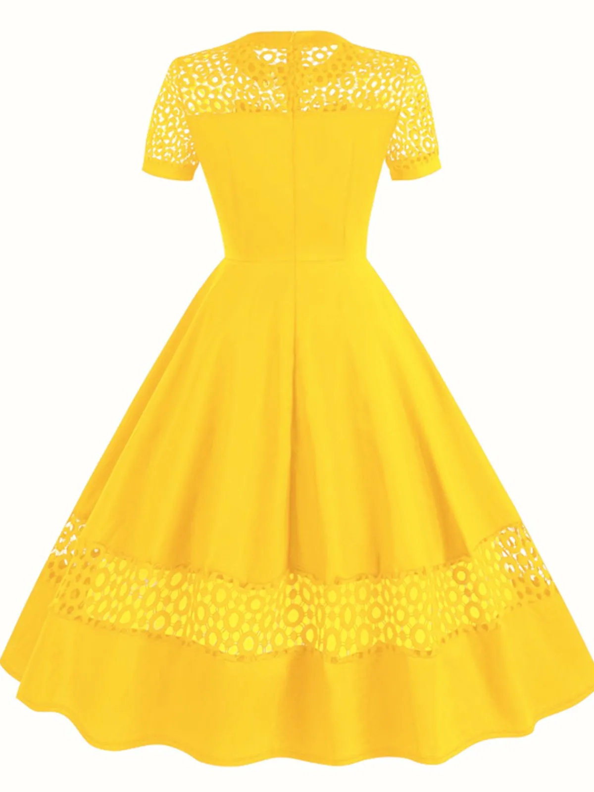 Outlet Retro Stage 1950s Round Neck Hollow Solid Dress