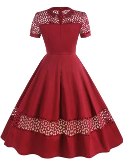 Outlet Retro Stage 1950s Round Neck Hollow Solid Dress