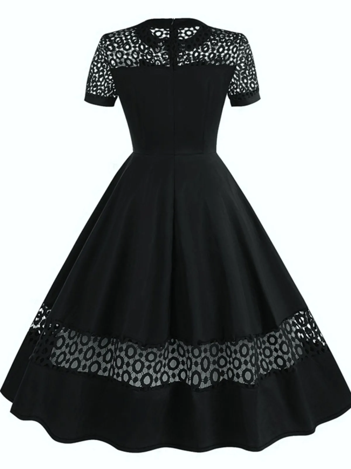 Outlet Retro Stage 1950s Round Neck Hollow Solid Dress