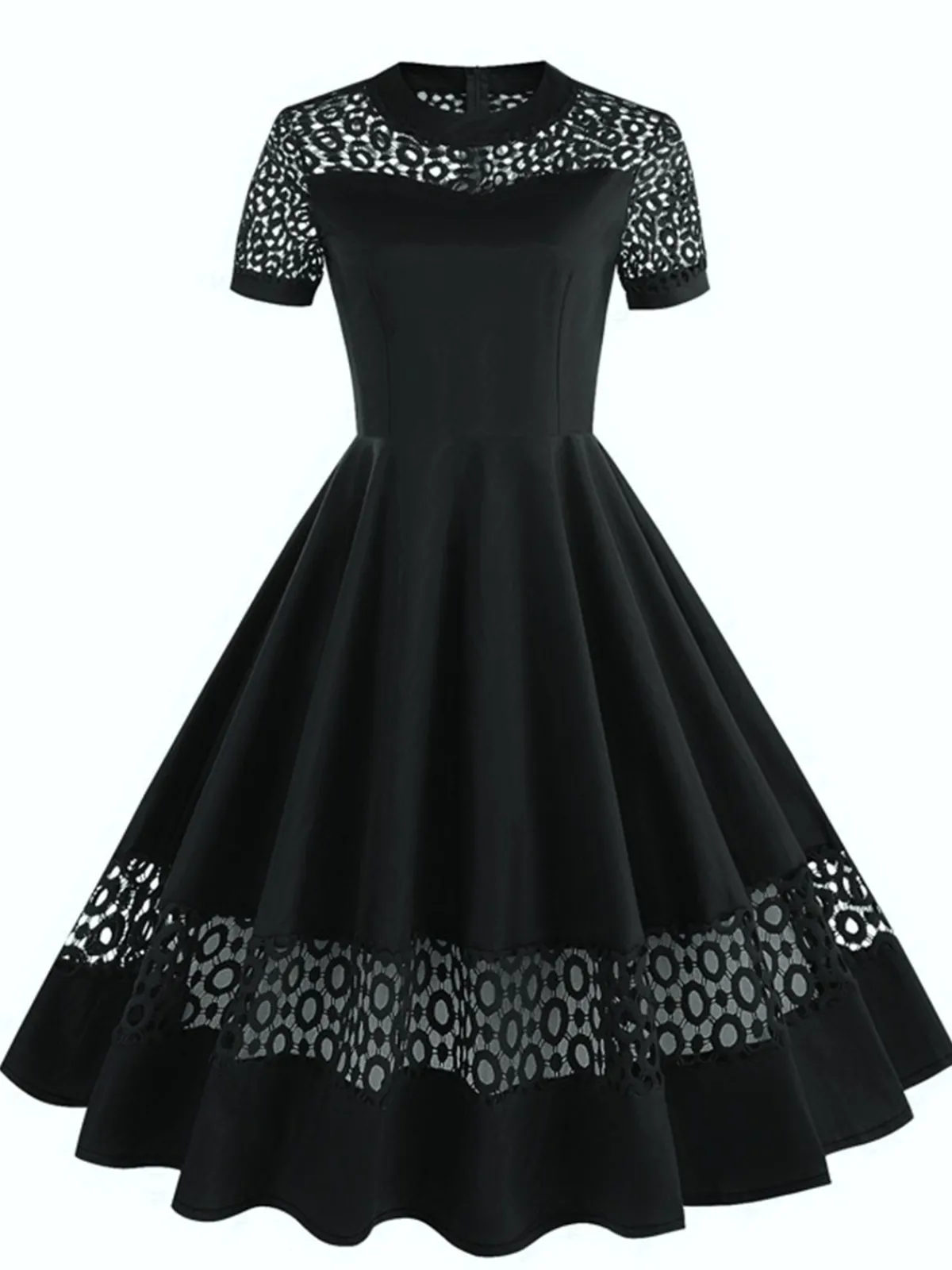Outlet Retro Stage 1950s Round Neck Hollow Solid Dress