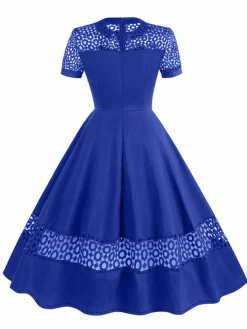 Outlet Retro Stage 1950s Round Neck Hollow Solid Dress