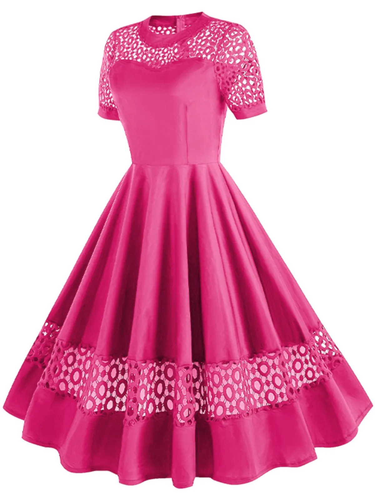 Outlet Retro Stage 1950s Round Neck Hollow Solid Dress