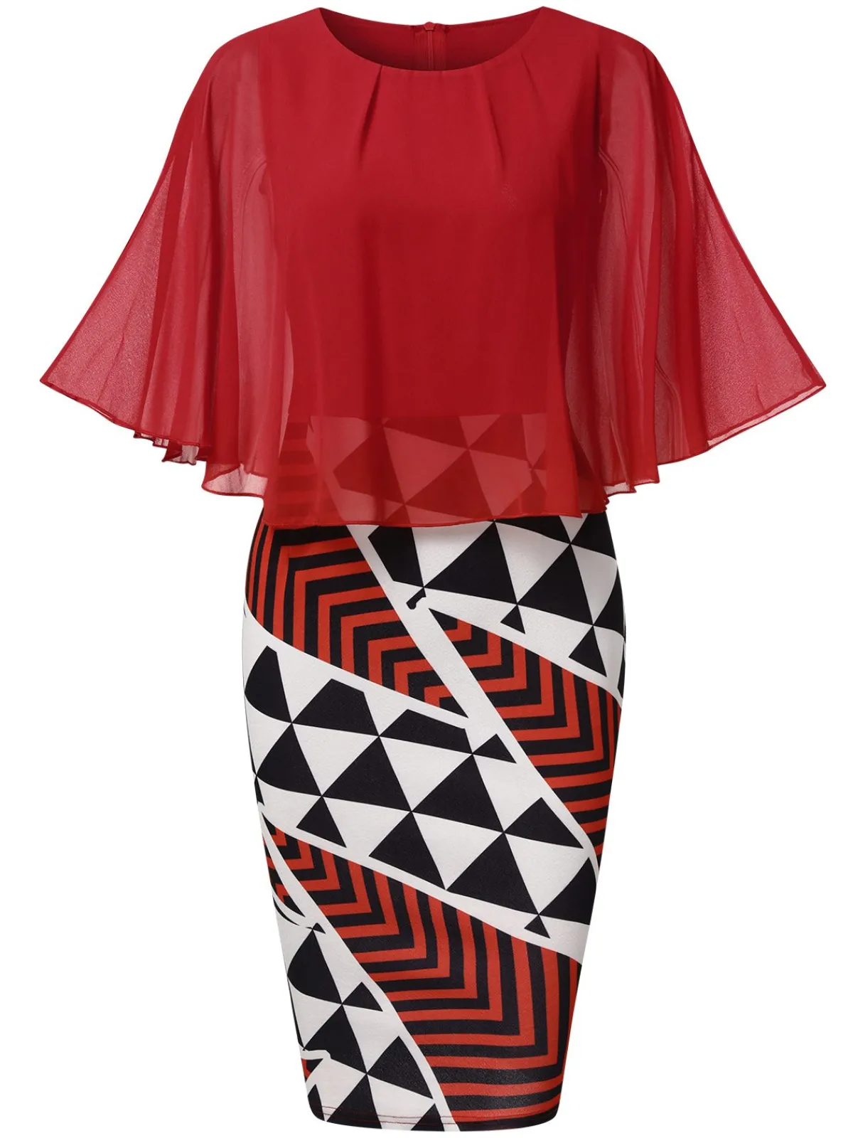 Fashion Retro Stage 1960s Round Neck Mesh Cape Dress