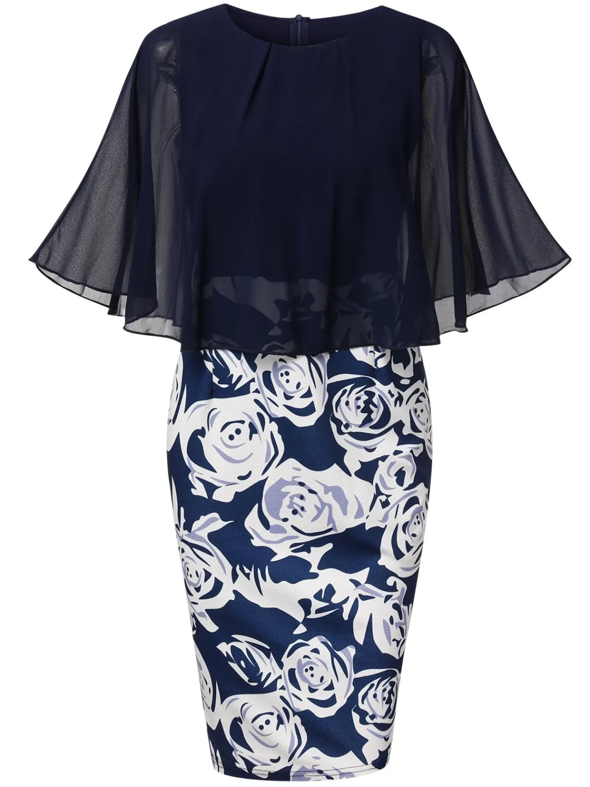 Fashion Retro Stage 1960s Round Neck Mesh Cape Dress