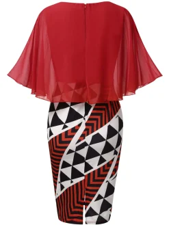 Fashion Retro Stage 1960s Round Neck Mesh Cape Dress