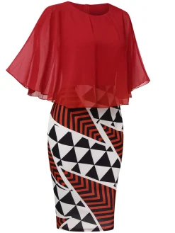 Fashion Retro Stage 1960s Round Neck Mesh Cape Dress
