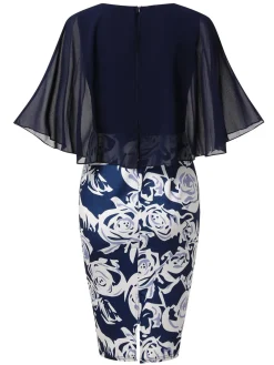 Fashion Retro Stage 1960s Round Neck Mesh Cape Dress