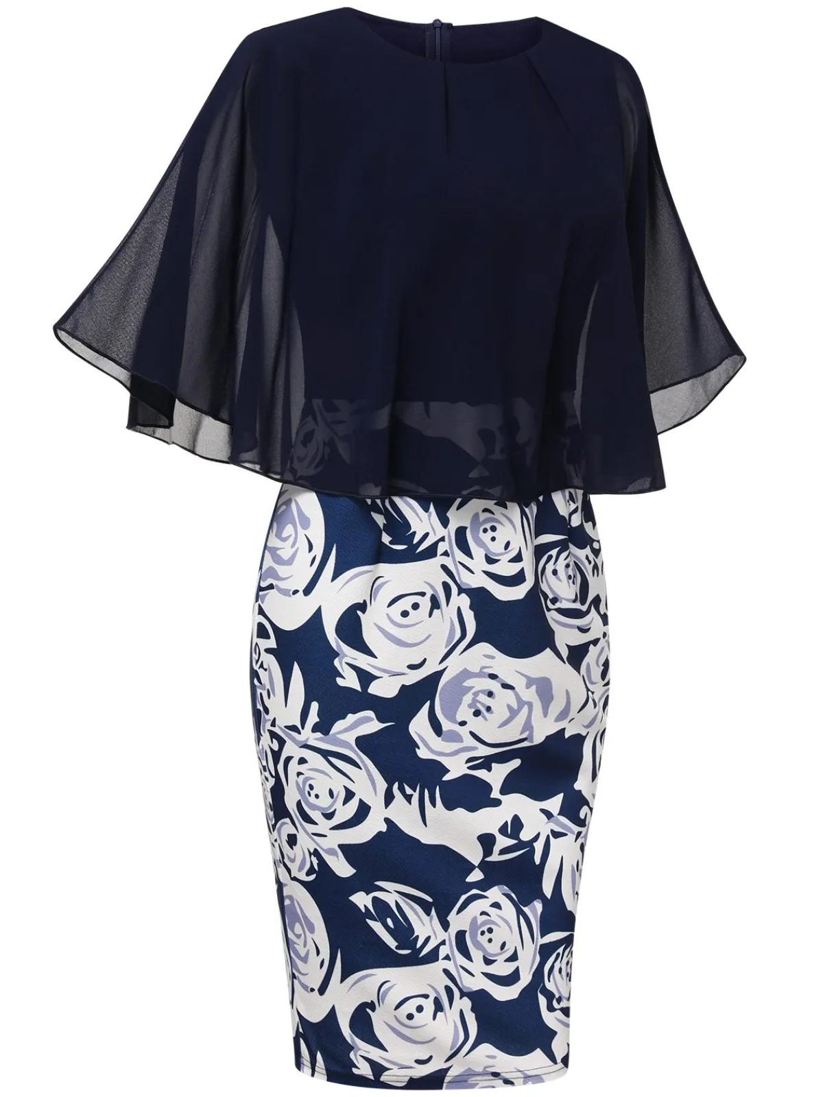 Fashion Retro Stage 1960s Round Neck Mesh Cape Dress