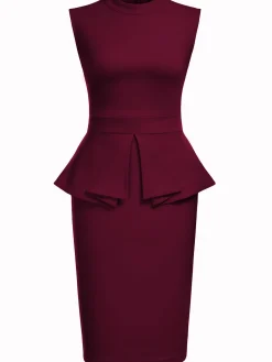 Sale Retro Stage 1960s Round Neck Patchwork Wrap Sleeveless Dress