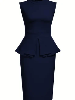 Sale Retro Stage 1960s Round Neck Patchwork Wrap Sleeveless Dress