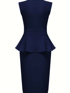 Sale Retro Stage 1960s Round Neck Patchwork Wrap Sleeveless Dress