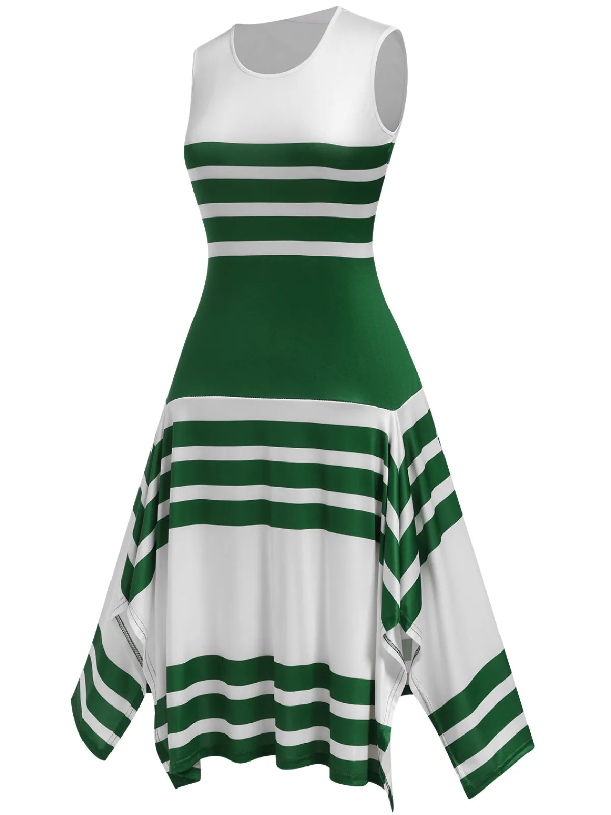 New Retro Stage 1930s Round Neck Sleeveless Striped Dress