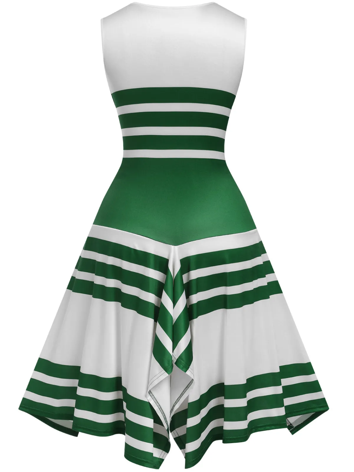 New Retro Stage 1930s Round Neck Sleeveless Striped Dress