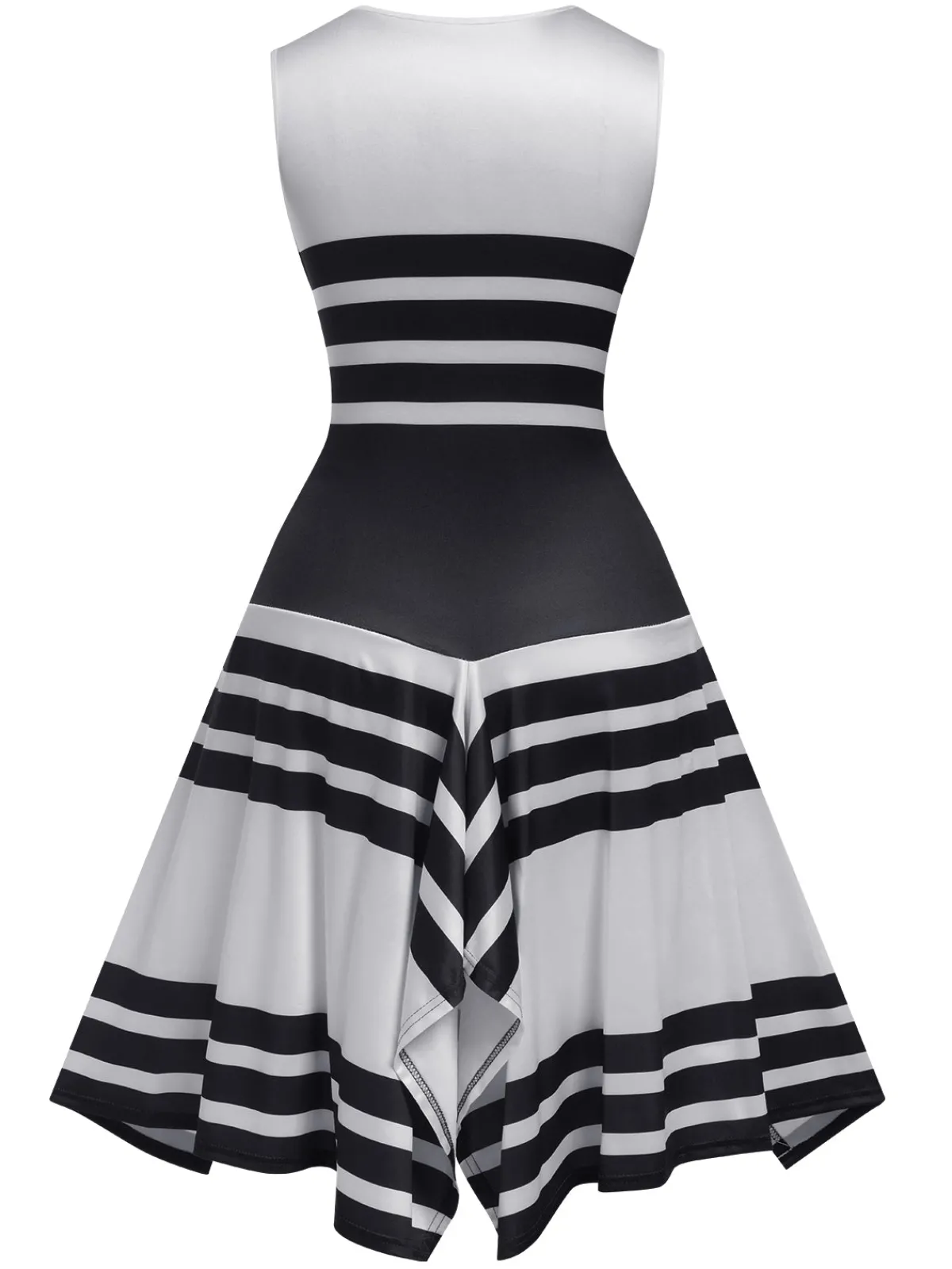 New Retro Stage 1930s Round Neck Sleeveless Striped Dress