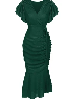 Fashion Retro Stage 1930s Ruffle Lace-up Fishtail Dress