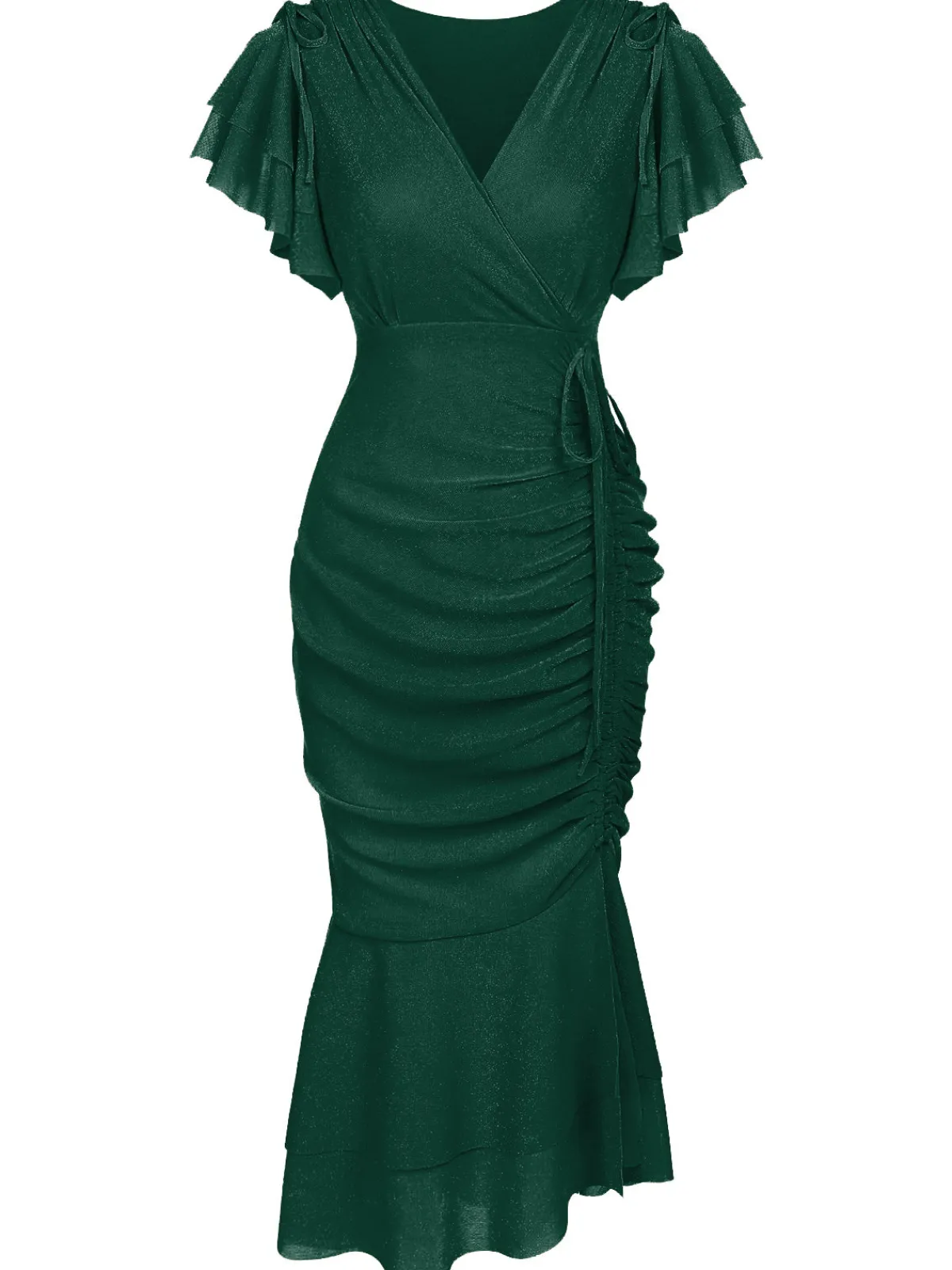 Fashion Retro Stage 1930s Ruffle Lace-up Fishtail Dress