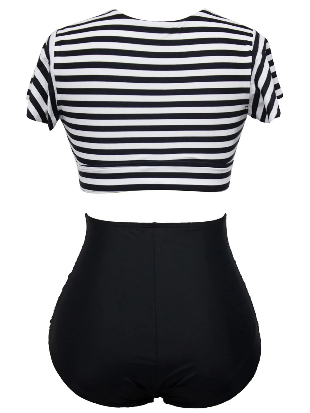 New Retro Stage 1950s Ruffle Sleeve Lace-Up Patchwork Swimsuit