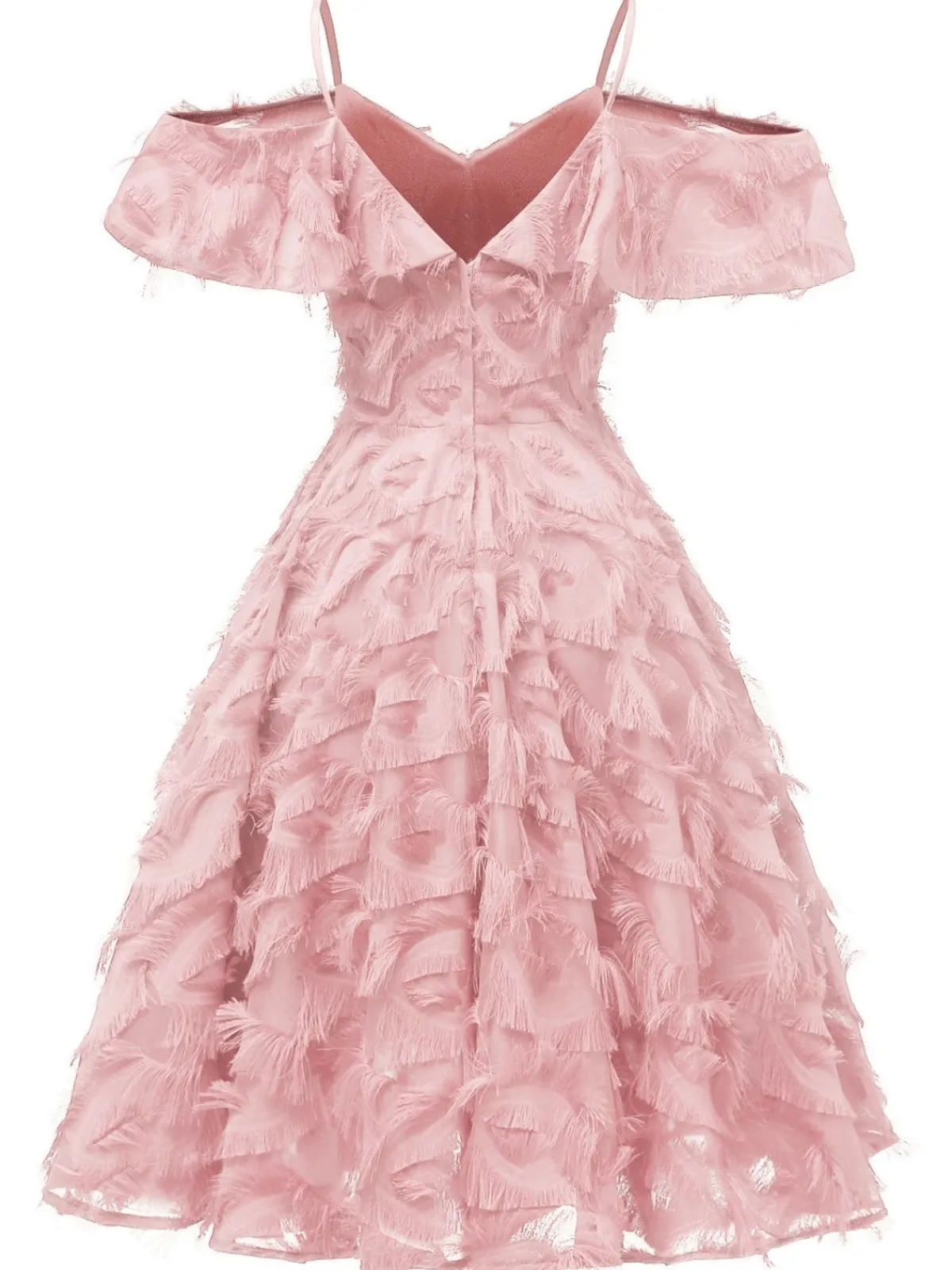 Clearance Retro Stage 1950s Ruffle Tassel Feather Solid Dress