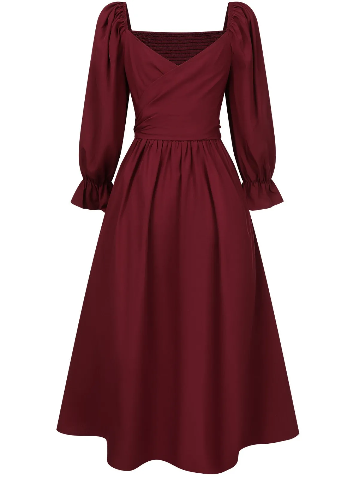 New Retro Stage 1940s Ruffle Wrap Reversible Puff Sleeve Dress