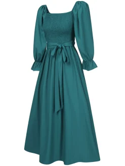 New Retro Stage 1940s Ruffle Wrap Reversible Puff Sleeve Dress