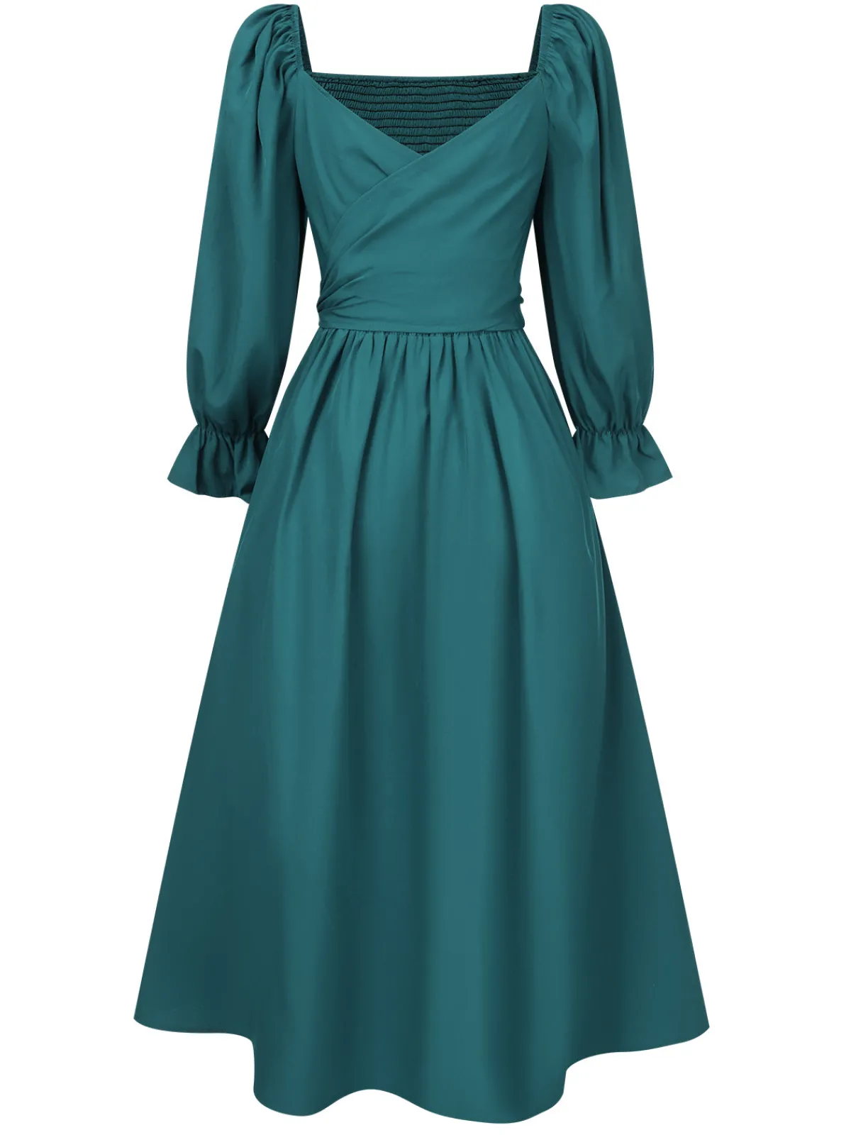 New Retro Stage 1940s Ruffle Wrap Reversible Puff Sleeve Dress