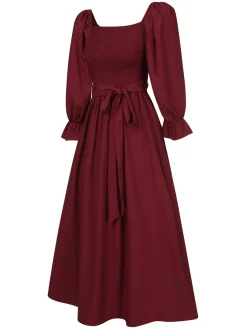 New Retro Stage 1940s Ruffle Wrap Reversible Puff Sleeve Dress