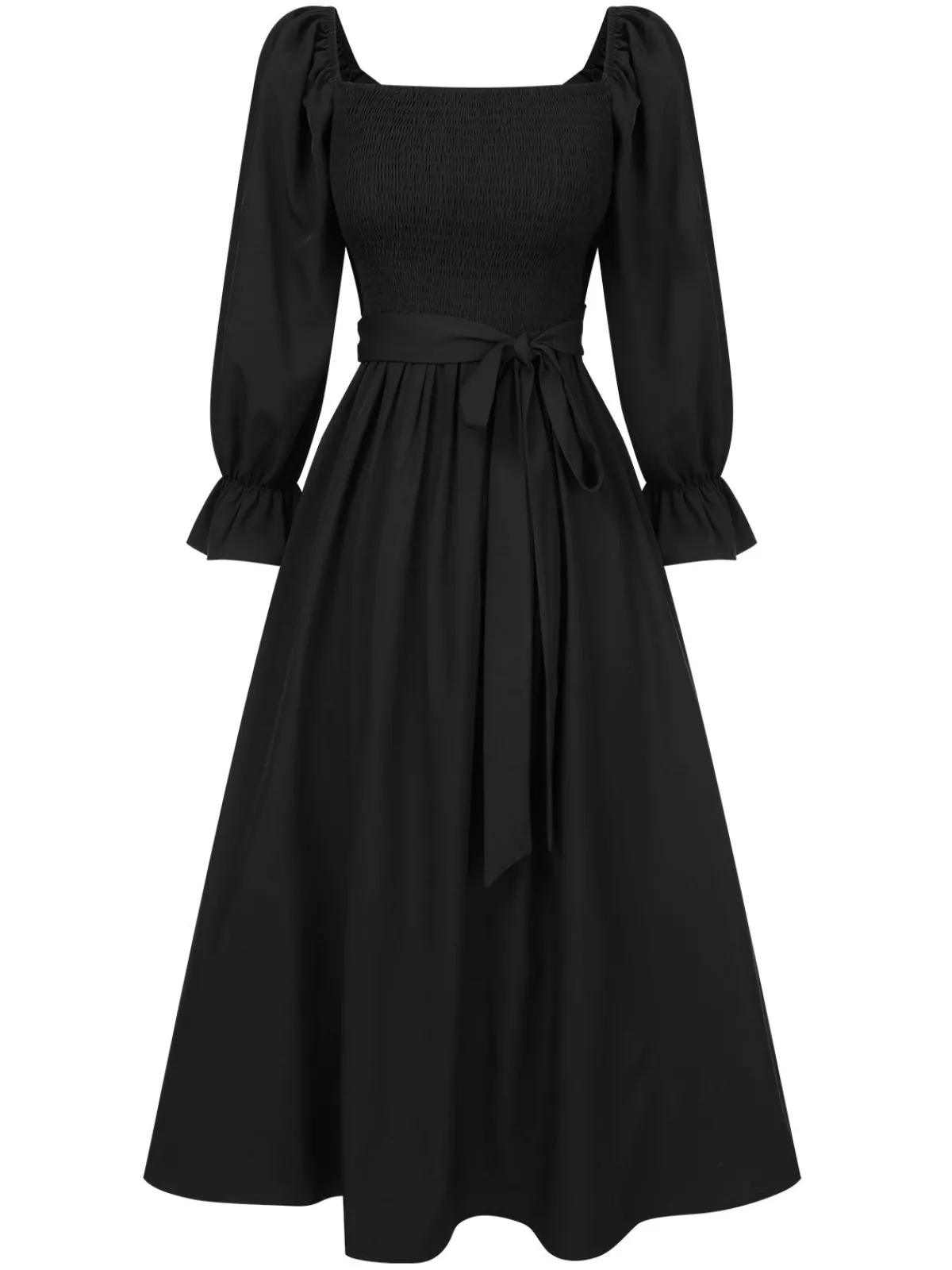 Online Retro Stage 1940s Ruffle Wrap Reversible Puff Sleeve Dress