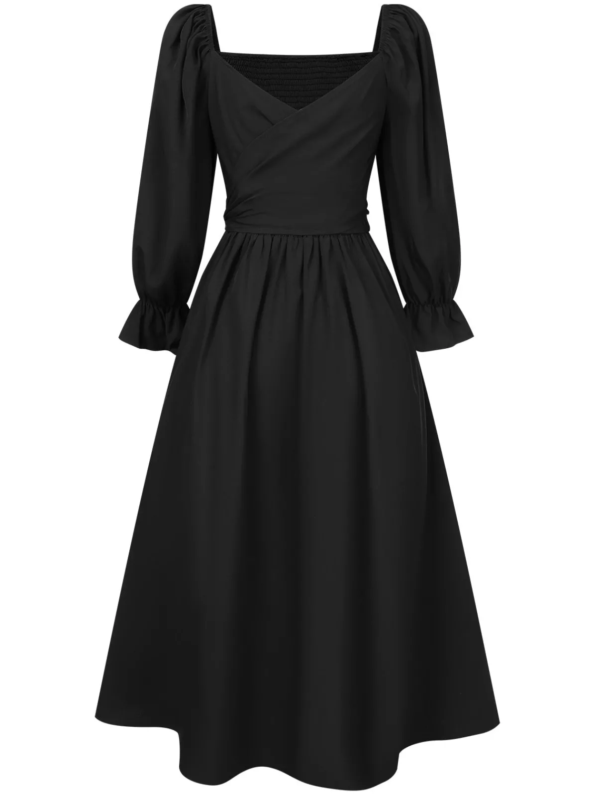 Online Retro Stage 1940s Ruffle Wrap Reversible Puff Sleeve Dress