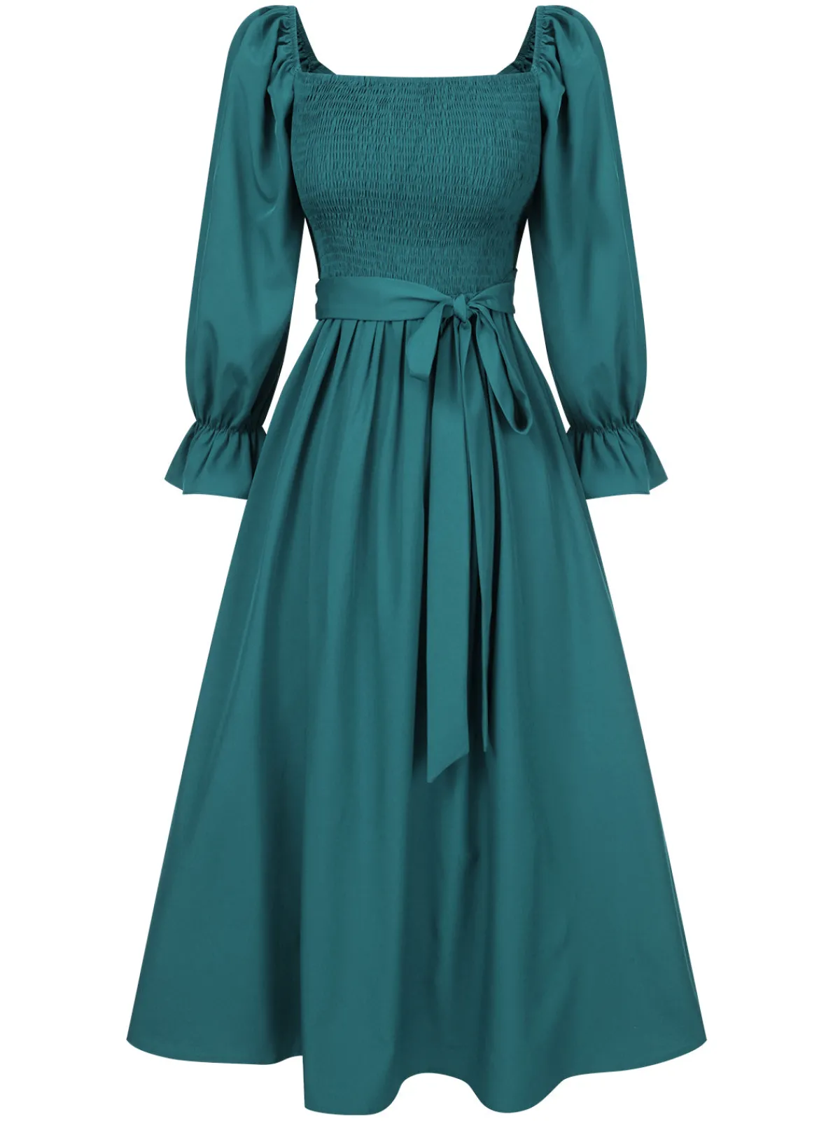 Online Retro Stage 1940s Ruffle Wrap Reversible Puff Sleeve Dress