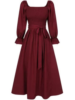 Online Retro Stage 1940s Ruffle Wrap Reversible Puff Sleeve Dress