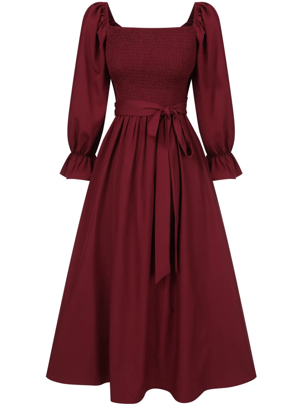 Online Retro Stage 1940s Ruffle Wrap Reversible Puff Sleeve Dress