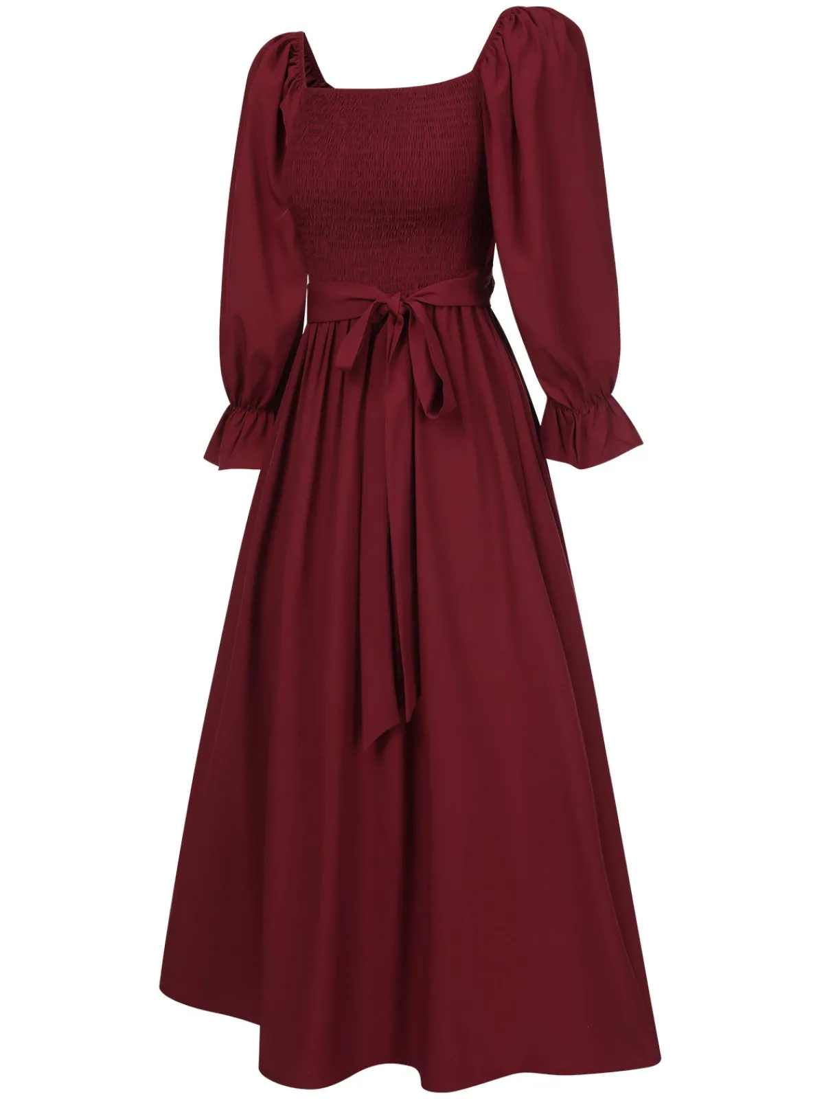Online Retro Stage 1940s Ruffle Wrap Reversible Puff Sleeve Dress