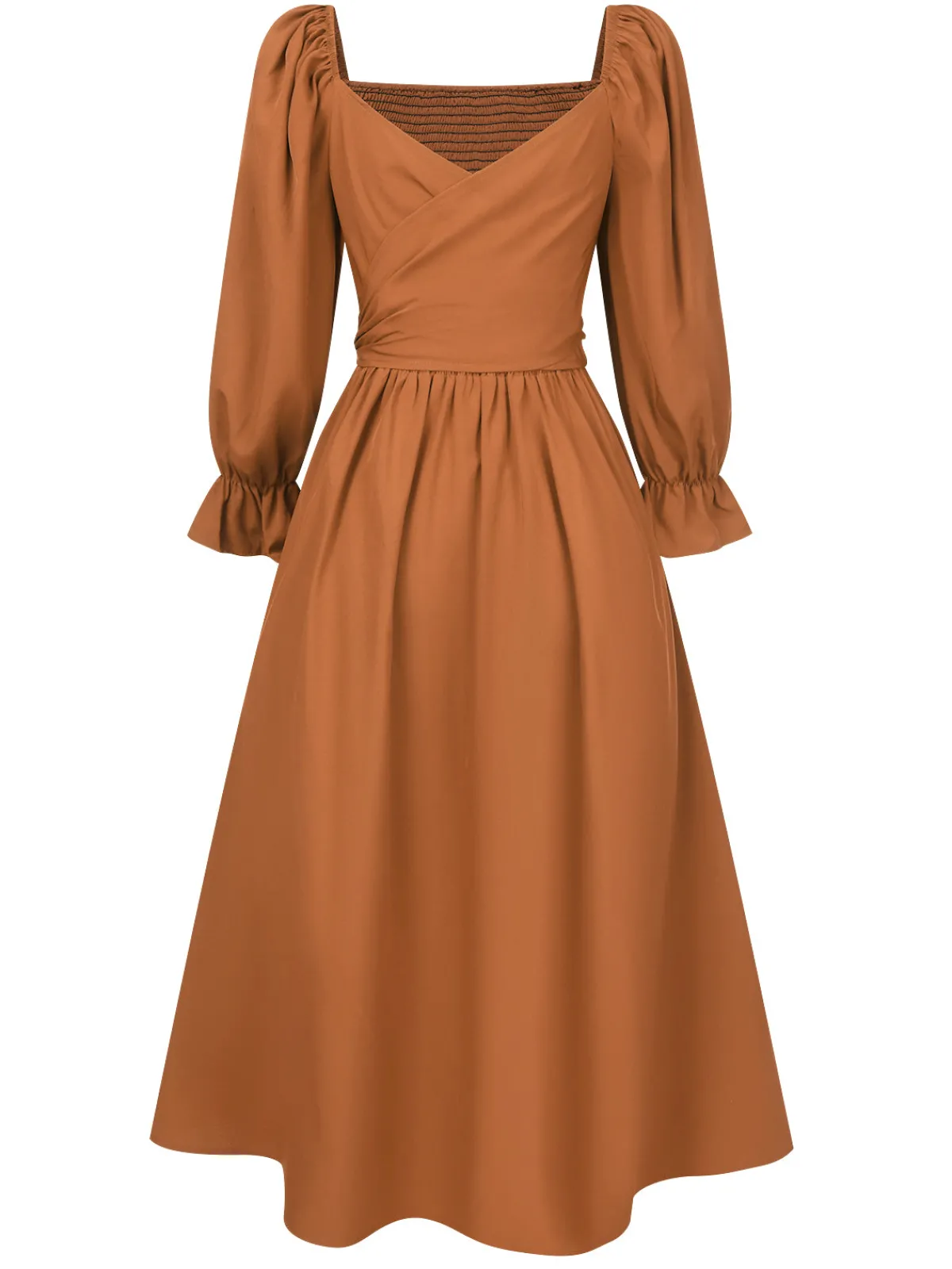 Online Retro Stage 1940s Ruffle Wrap Reversible Puff Sleeve Dress