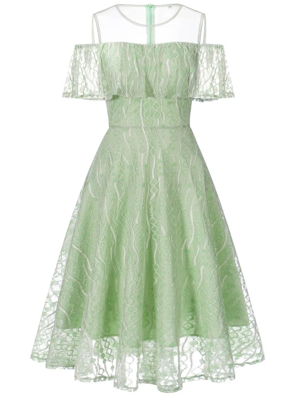 Discount Retro Stage 1950s Ruffled Sleeves Lace Swing Dress