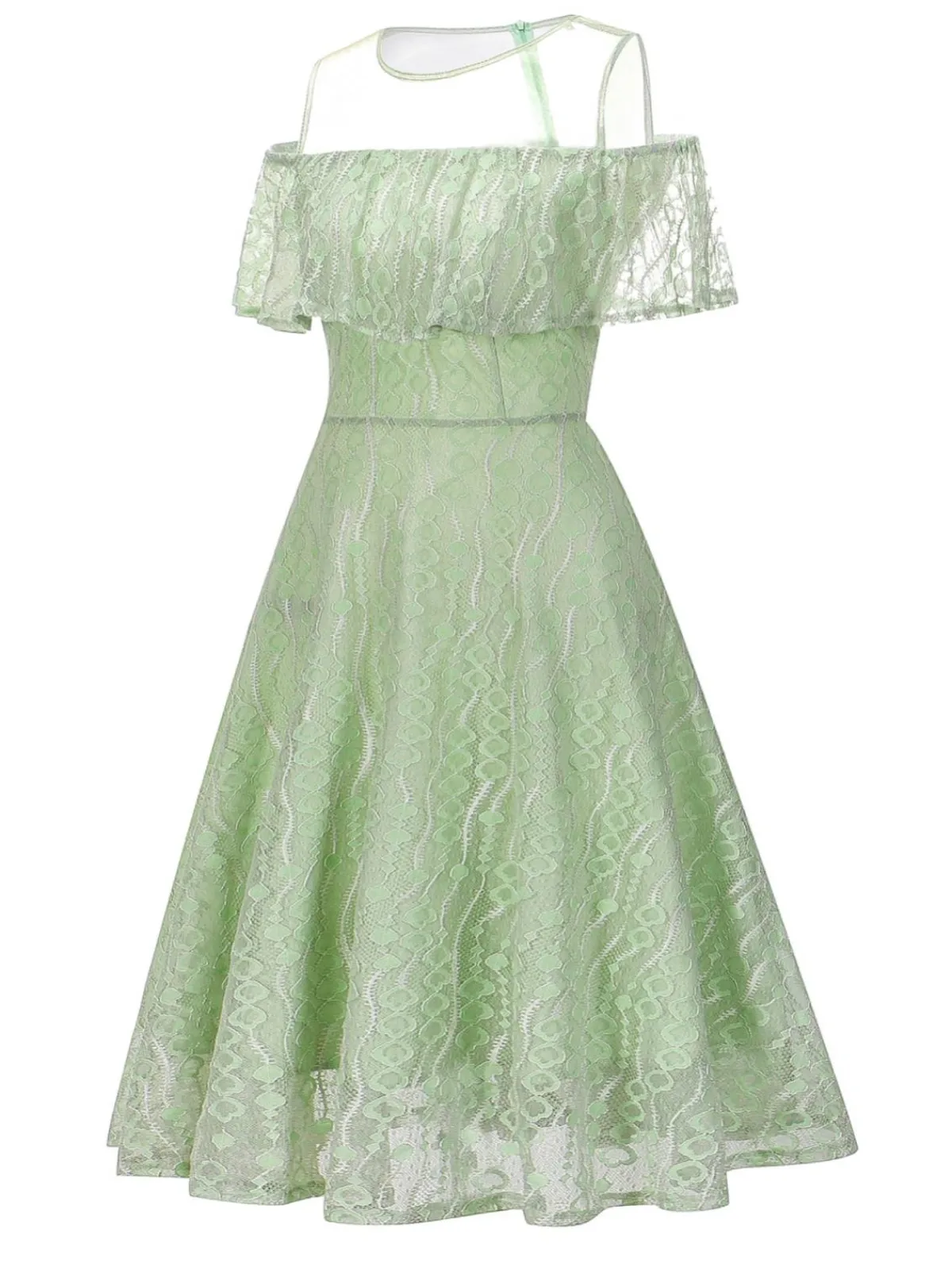Discount Retro Stage 1950s Ruffled Sleeves Lace Swing Dress