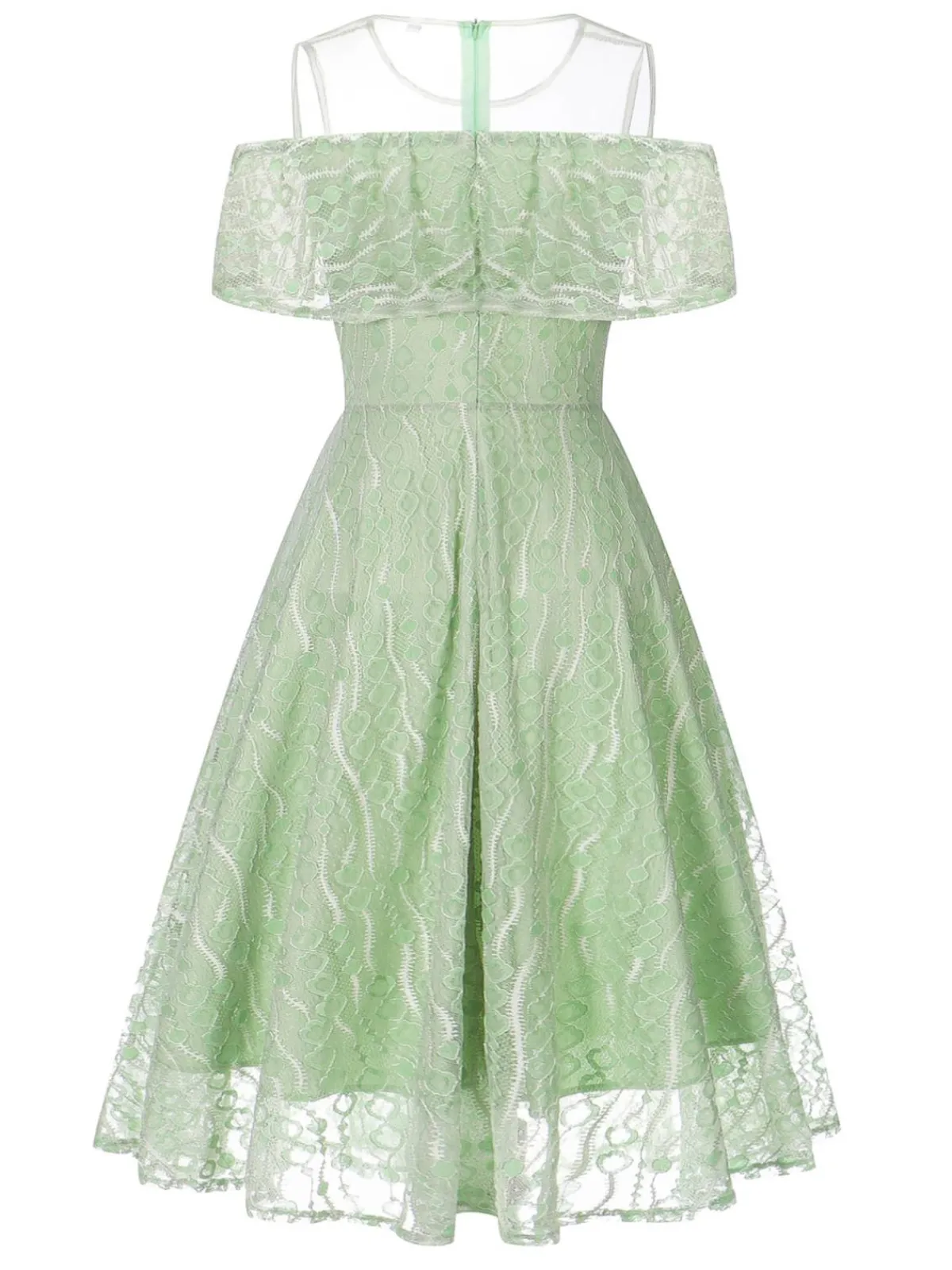 Discount Retro Stage 1950s Ruffled Sleeves Lace Swing Dress