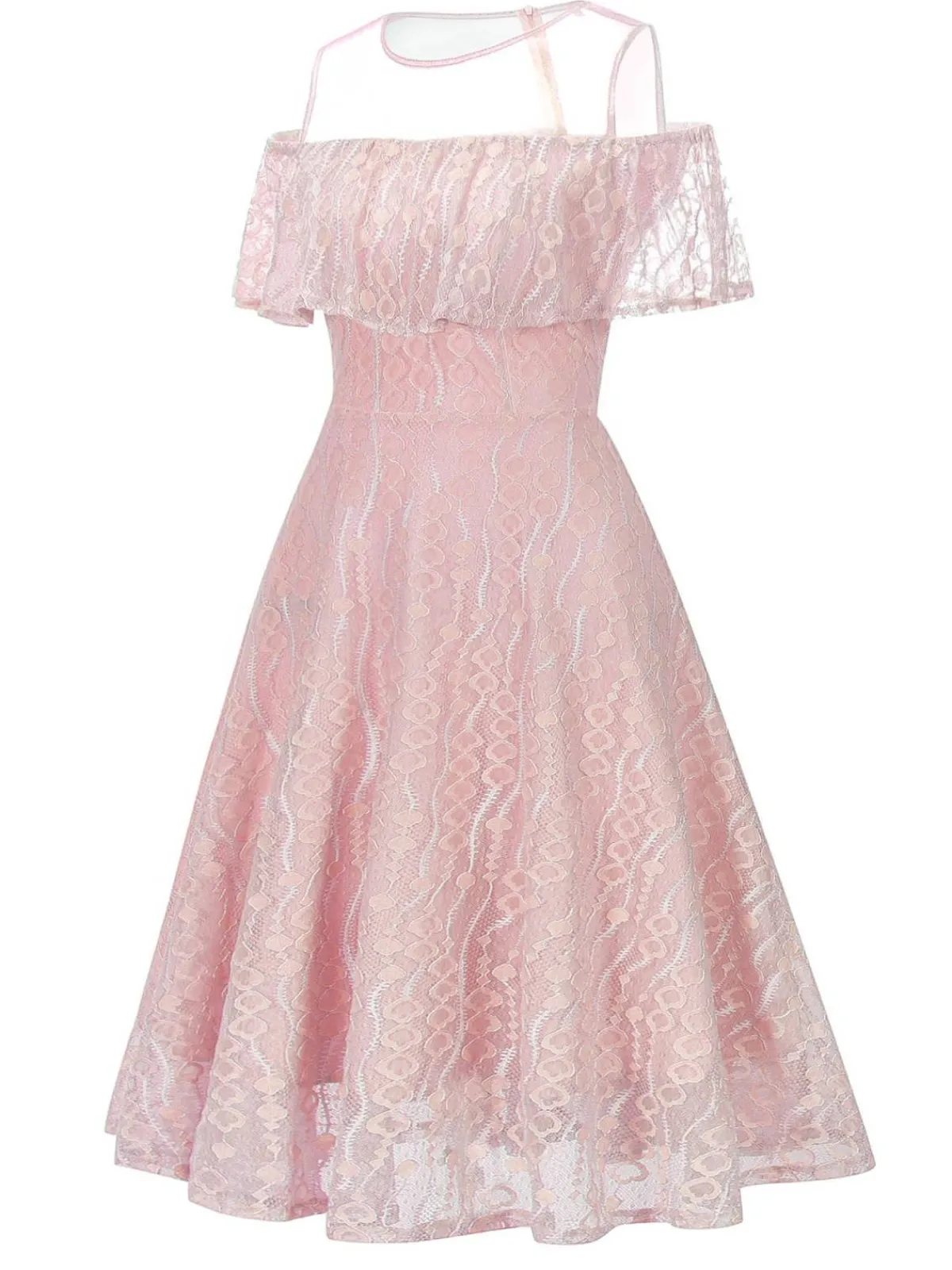 Discount Retro Stage 1950s Ruffled Sleeves Lace Swing Dress